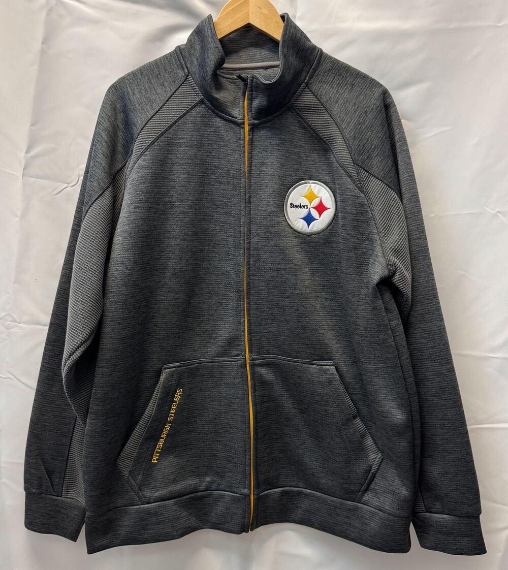 Mens NFL Pittsburgh Steelers Full Zip Jacket Size XL Gray Football Athletics
